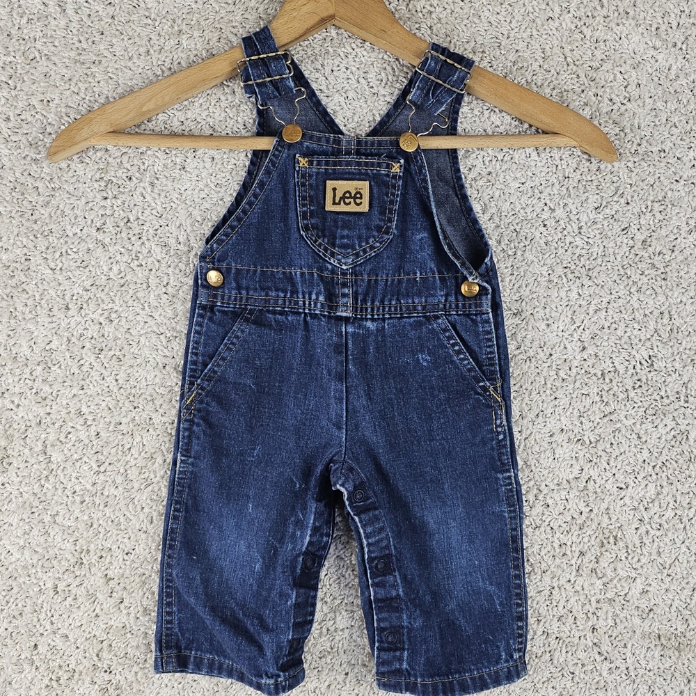 Vintage Lee Toddler Denim Overalls Size 12 Months Made In USA 80s Union Made